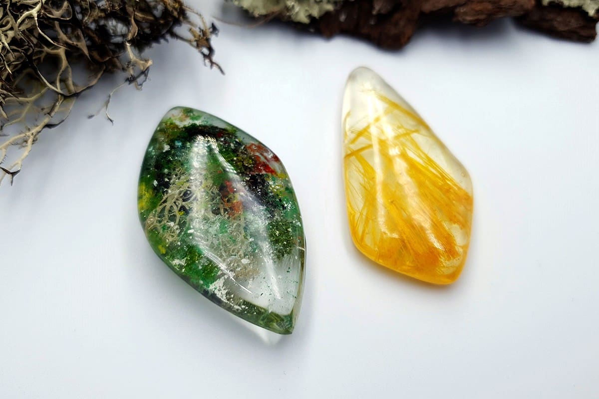 UV Resin Faux Moss Agate & Rutilated Quartz Stones Cabochons SweetyBijou Cabochons   