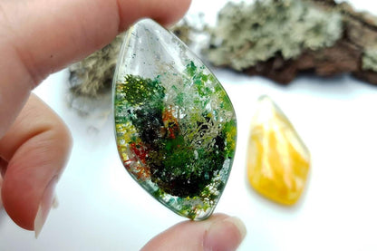 UV Resin Faux Moss Agate & Rutilated Quartz Stones Cabochons SweetyBijou Cabochons   
