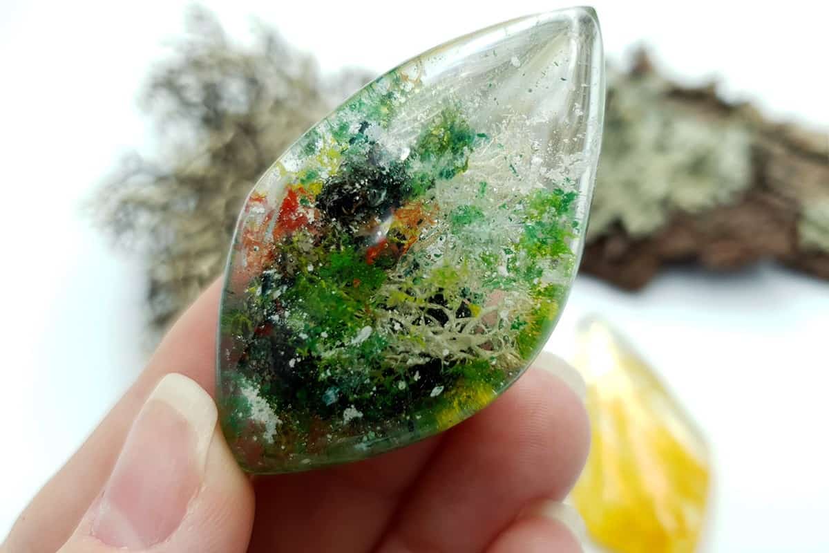 UV Resin Faux Moss Agate & Rutilated Quartz Stones Cabochons SweetyBijou Cabochons   