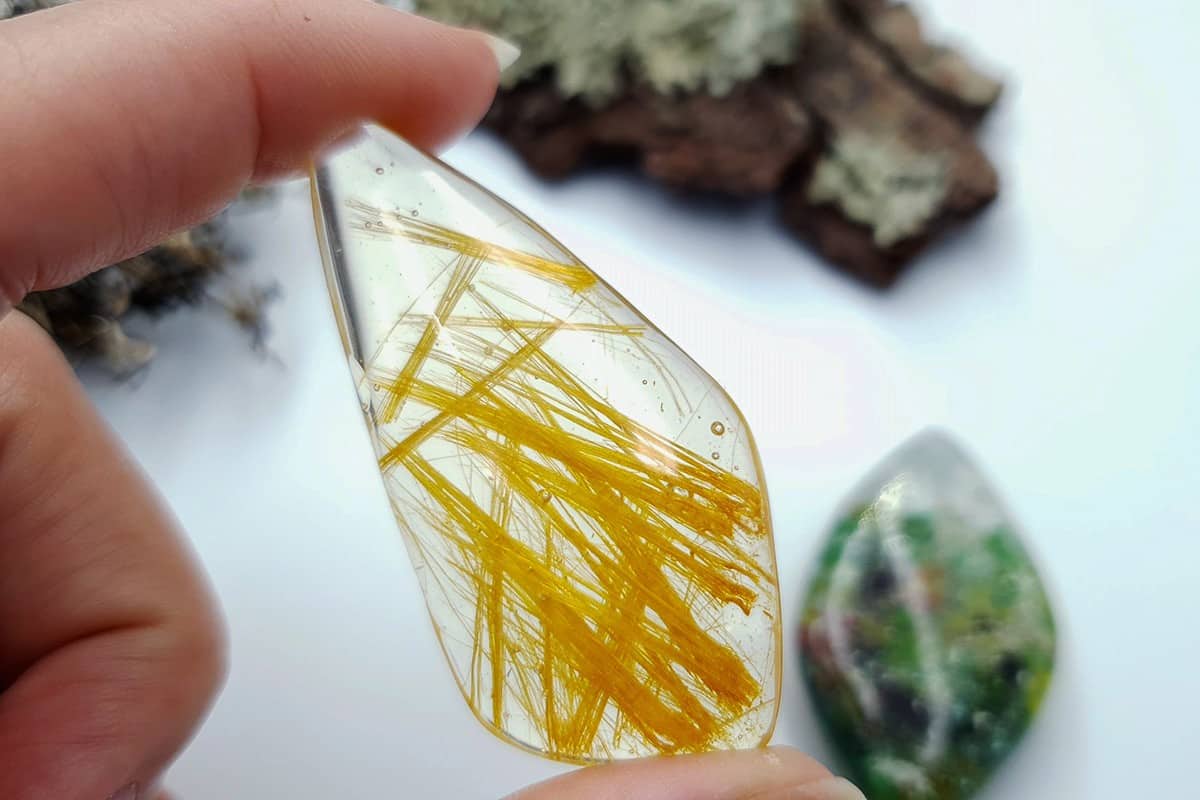 UV Resin Faux Moss Agate & Rutilated Quartz Stones Cabochons SweetyBijou Cabochons   