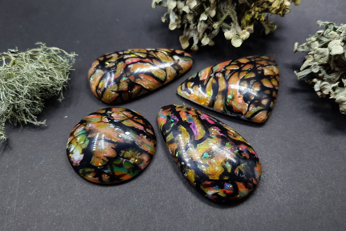 4 cabochons Faux Boulder Opal Stone #1 (5765)