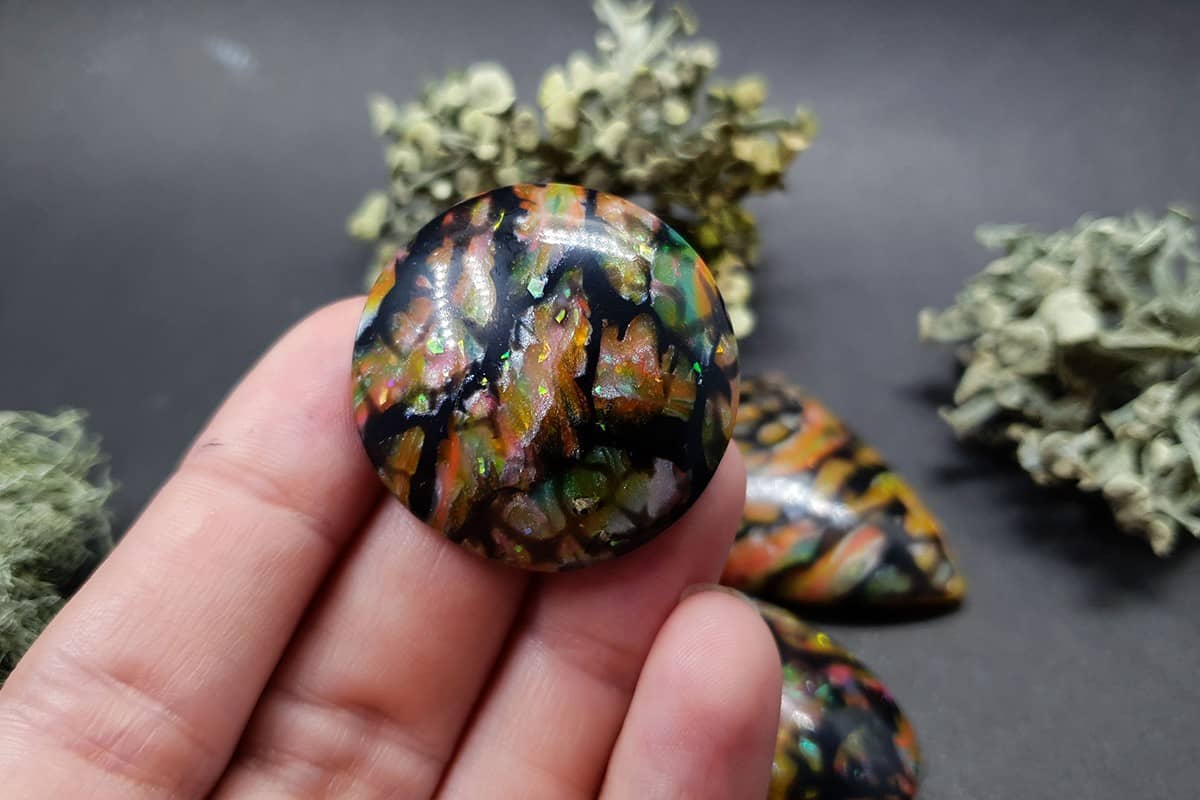 4 cabochons Faux Boulder Opal Stone #1 (5769)