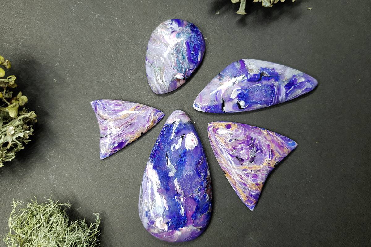 5 cabochons faux charoite stone made #5926