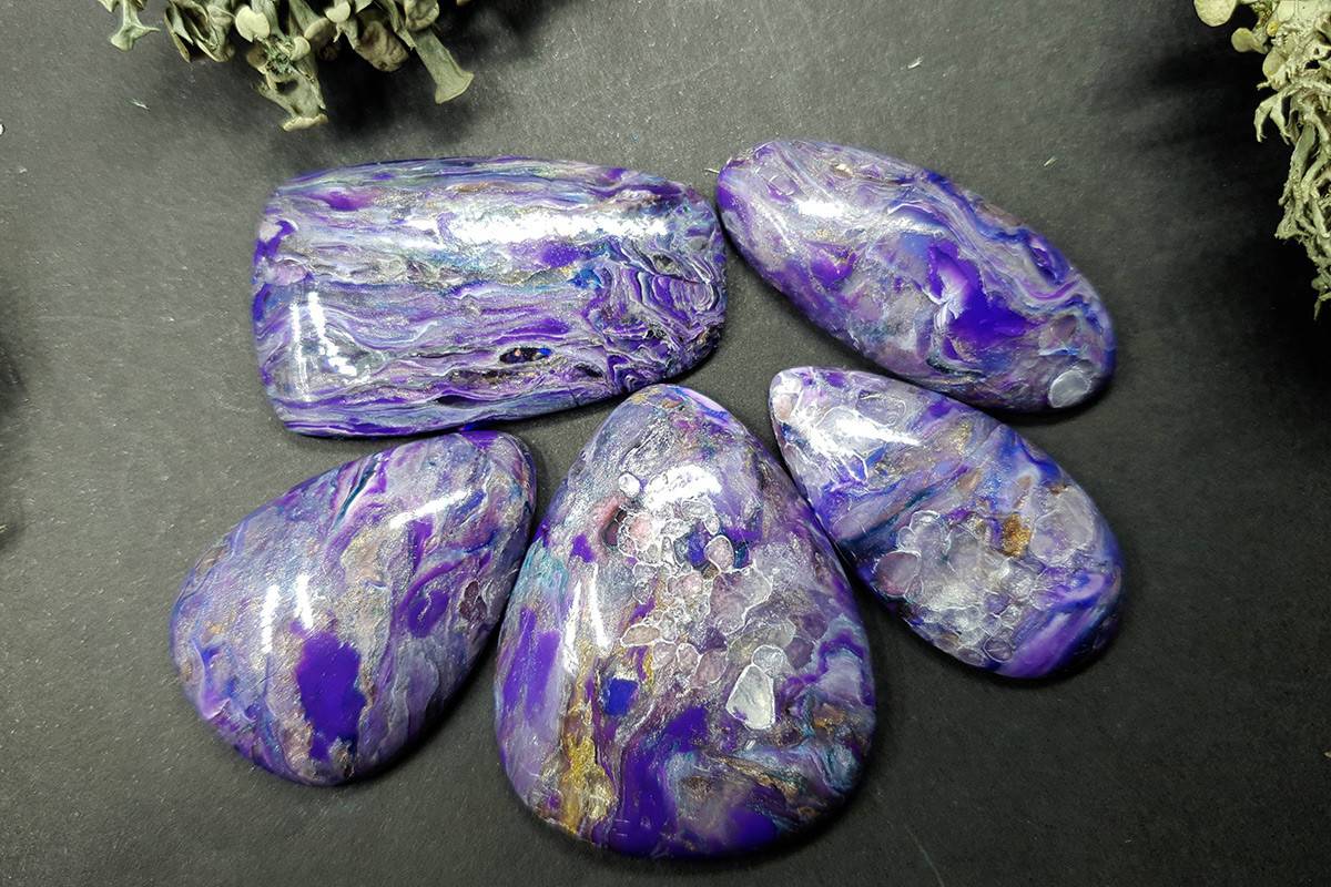 5 cabochons Faux Charoite Clay Stone #5933