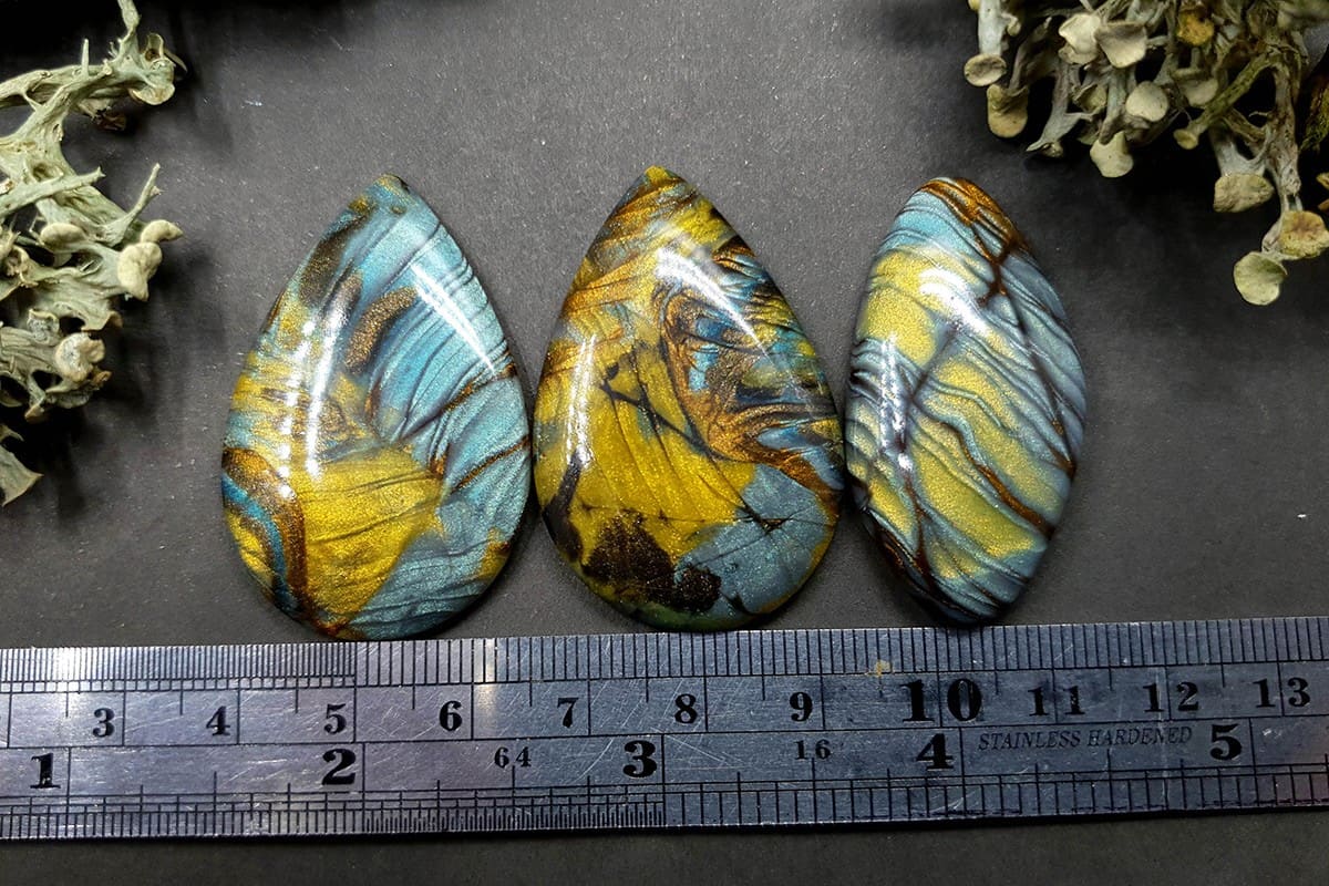 3 cabochons - Faux Labradorite Stone (6182)