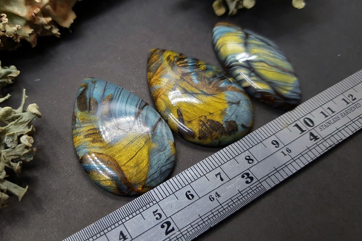 3 cabochons - Faux Labradorite Stone (6184)