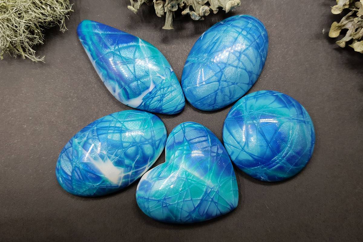 5 cabochons Faux Larimar Stone from Polymer Clay #2 #5967