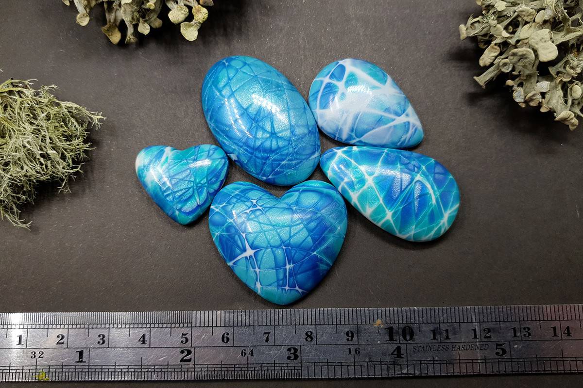 5 cabochons Faux Larimar Stone from Polymer Clay #3 (5978)