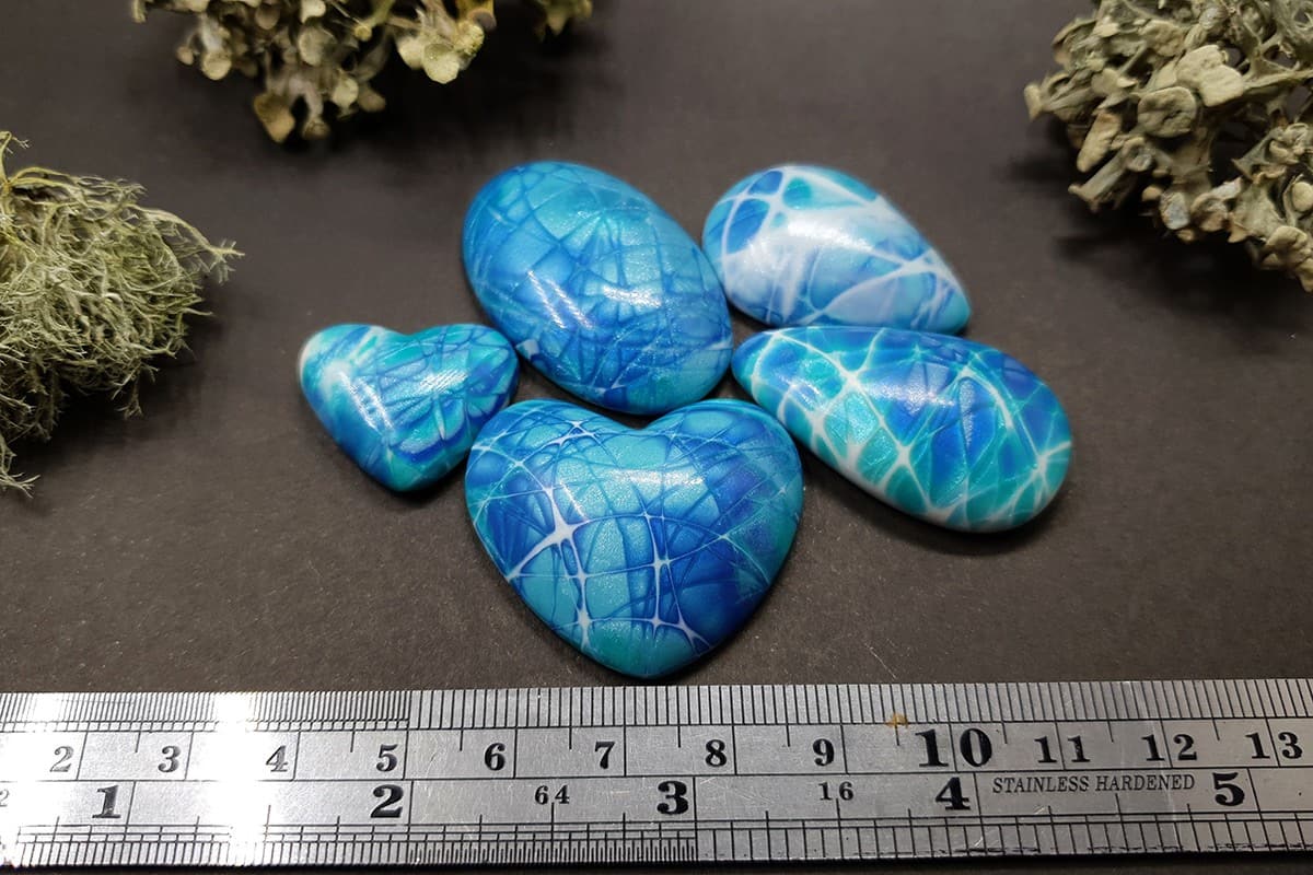 5 cabochons Faux Larimar Stone from Polymer Clay #3 (5979)