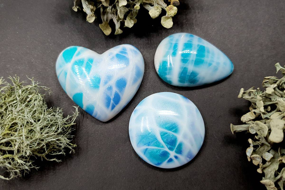 3 cabochons faux larimar stone from polymer clay #5 #6000