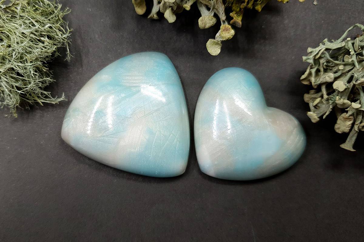 2 cabochons Faux Moonstone from Polymer Clay (#3) #5877