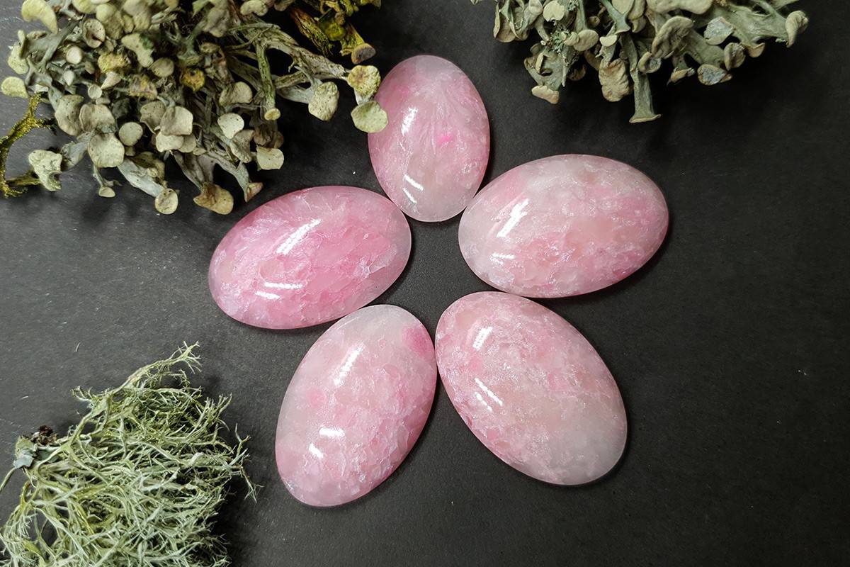 5 cabochons Faux Pink Quartz Stone #1 #5796