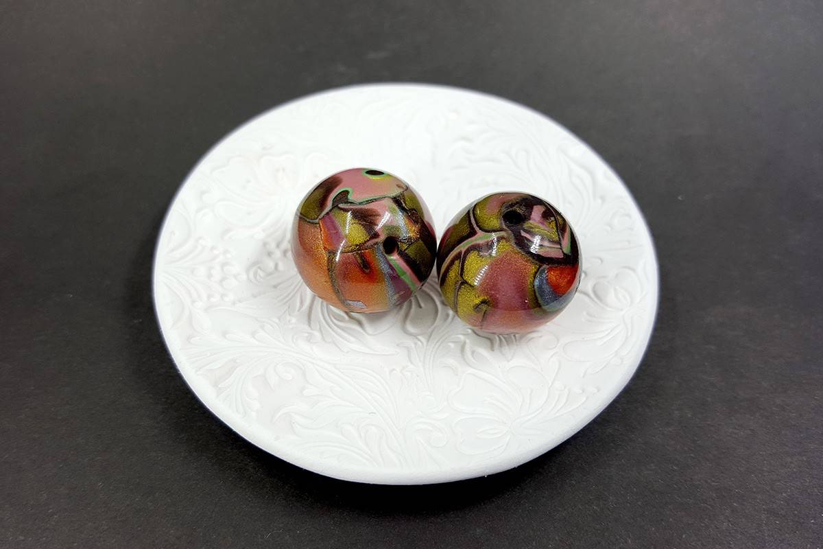 2 pcs Beads in Mokume Gane Technique (Polymer Clay) #7584