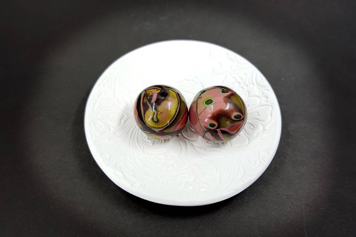 2 pcs Beads in Mokume Gane Technique (Polymer Clay) (7585)