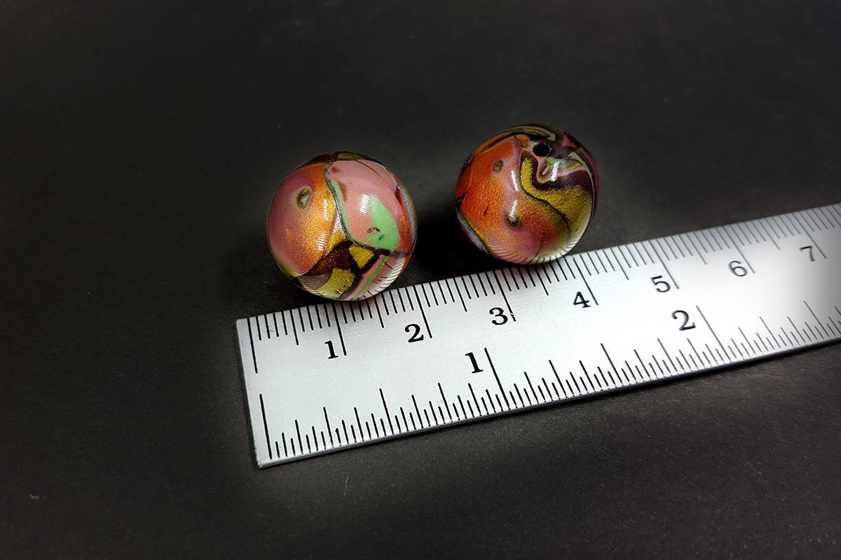 2 pcs Beads in Mokume Gane Technique (Polymer Clay) (7586)