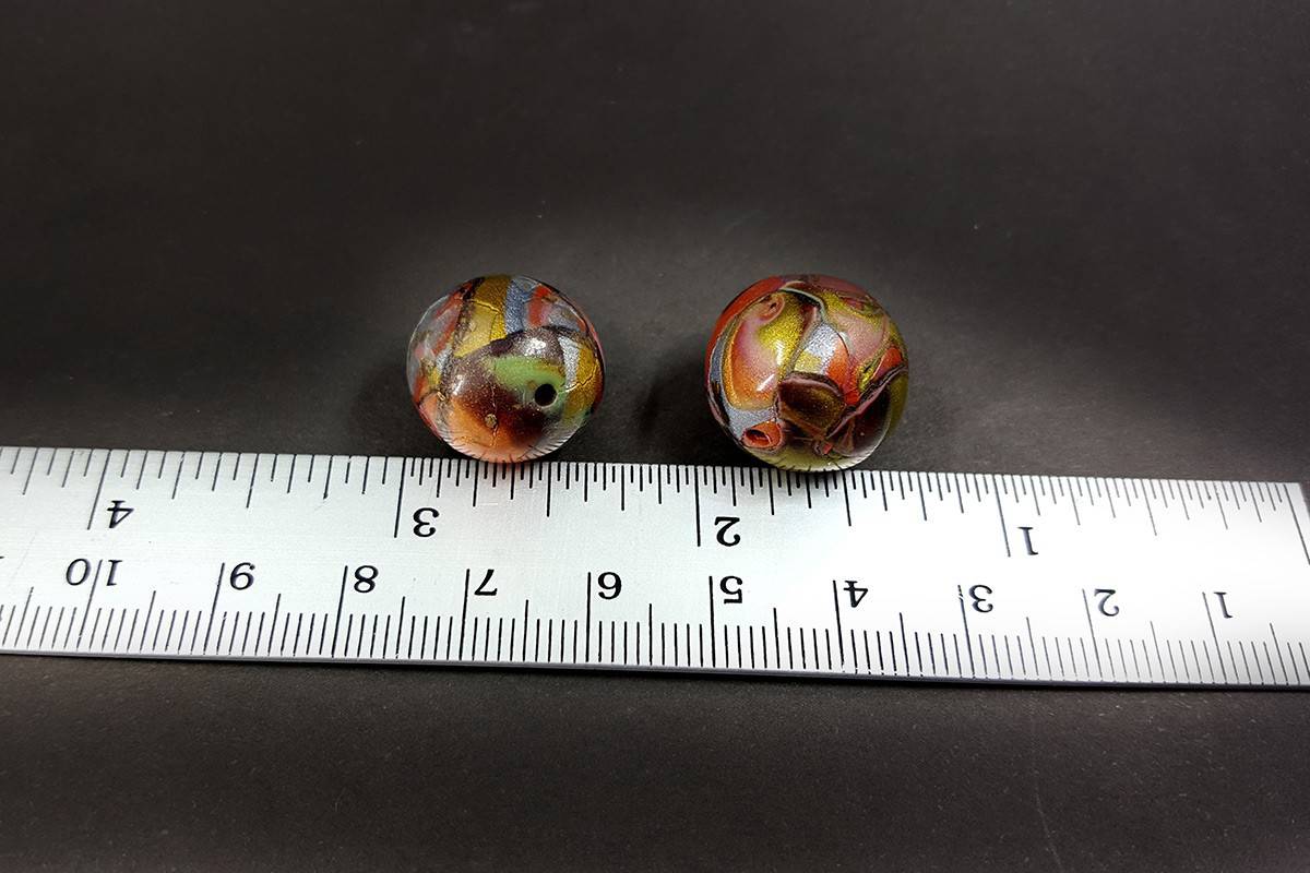 2 pcs Beads by Mokume Gane Technique (Polymer Clay) (7580)