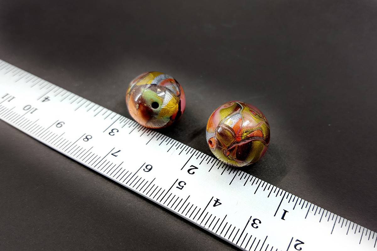 2 pcs Beads by Mokume Gane Technique (Polymer Clay) (7581)