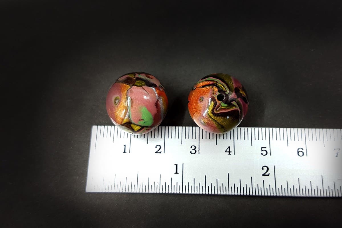 2 pcs Beads in Mokume Gane Technique (Polymer Clay) (7583)