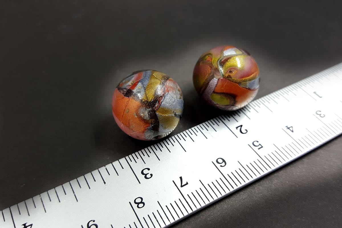 2 pcs Beads by Mokume Gane Technique (Polymer Clay) (7582)