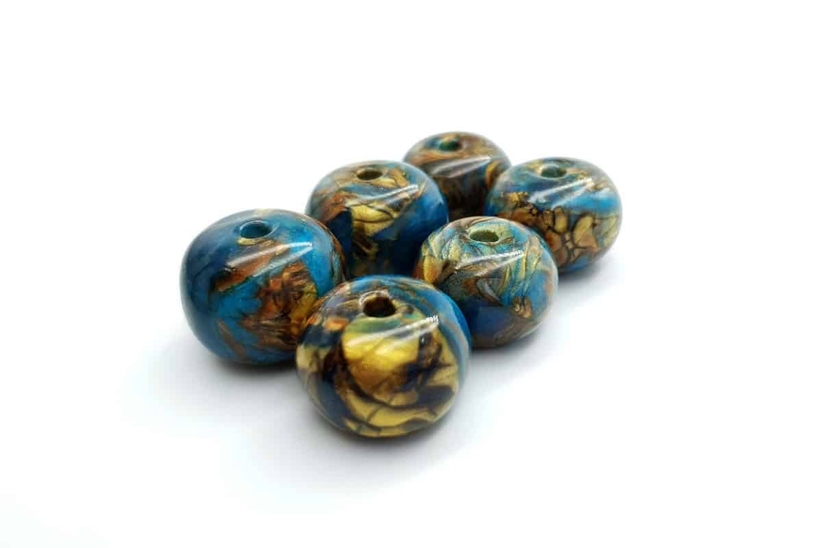Set of 6 Faux Labradorite beads from polymer clay (6902)