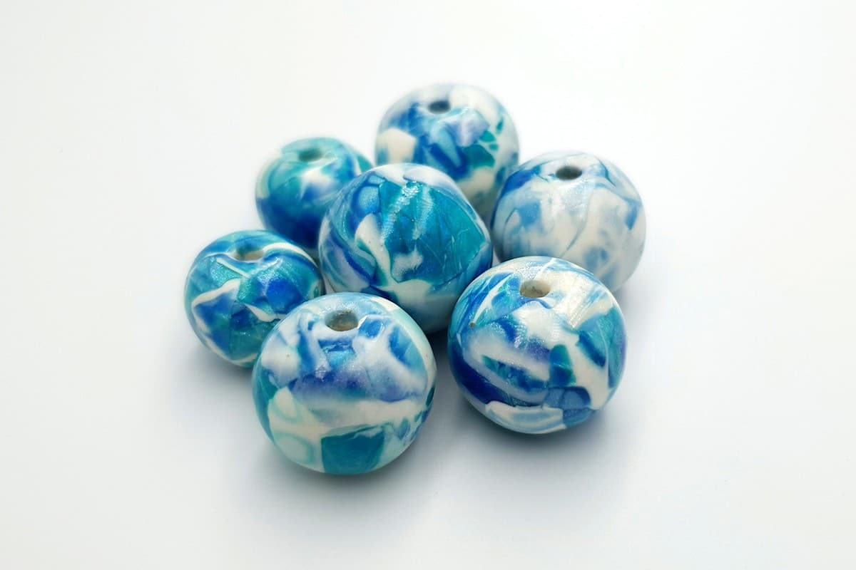 Set of 7 Faux Larimar beads from polymer clay (6905)