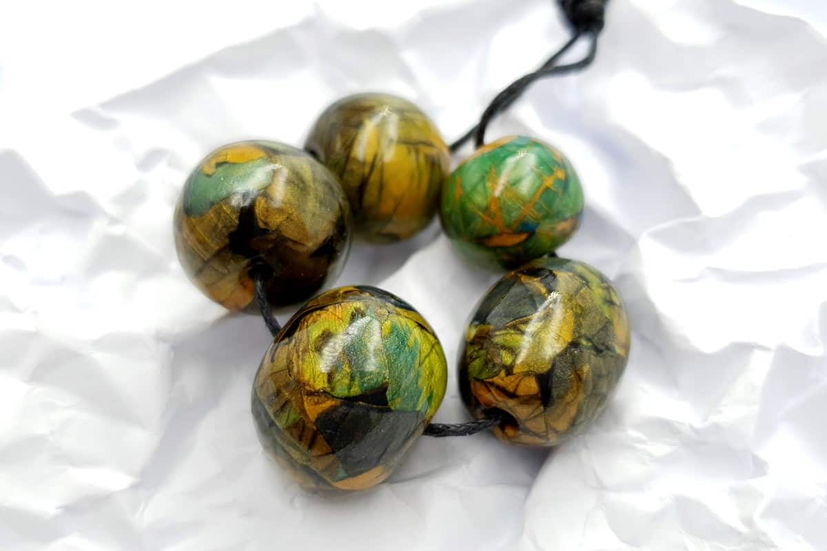 Set of 5 Faux Labradorite beads from polymer clay (6917)