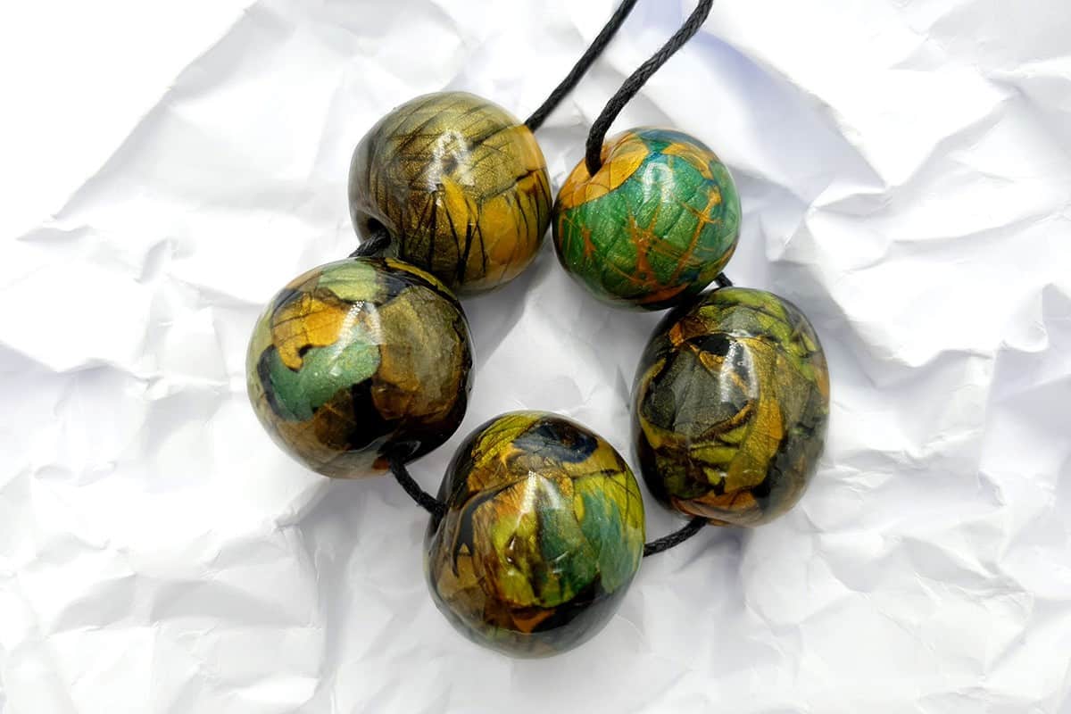 Set of 5 Faux Labradorite beads from polymer clay (6918)