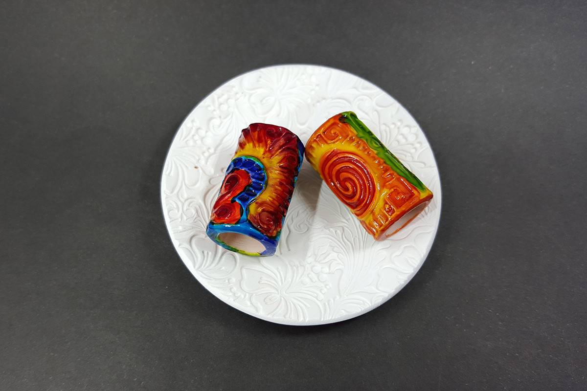 Colorful Tube Beads from Polymer Clay 2 pcs (7180)