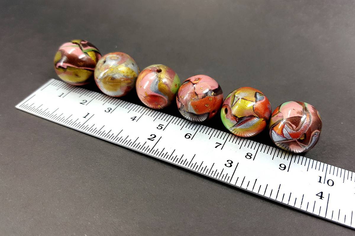 6 Beads: Glossy Brown, Bronze, Green (Polymer Clay) (7184)