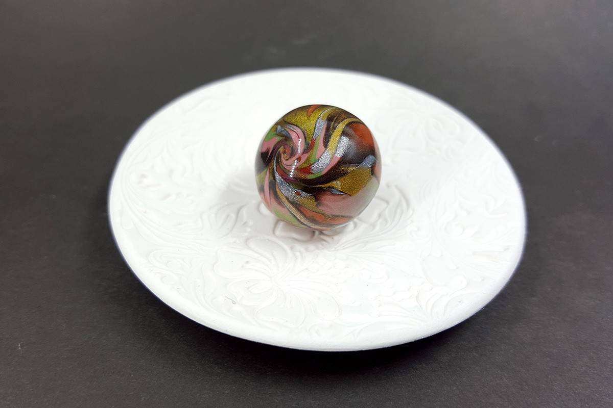 Rounded Bead by Mokume Gane Technique, Polymer Clay (7205)