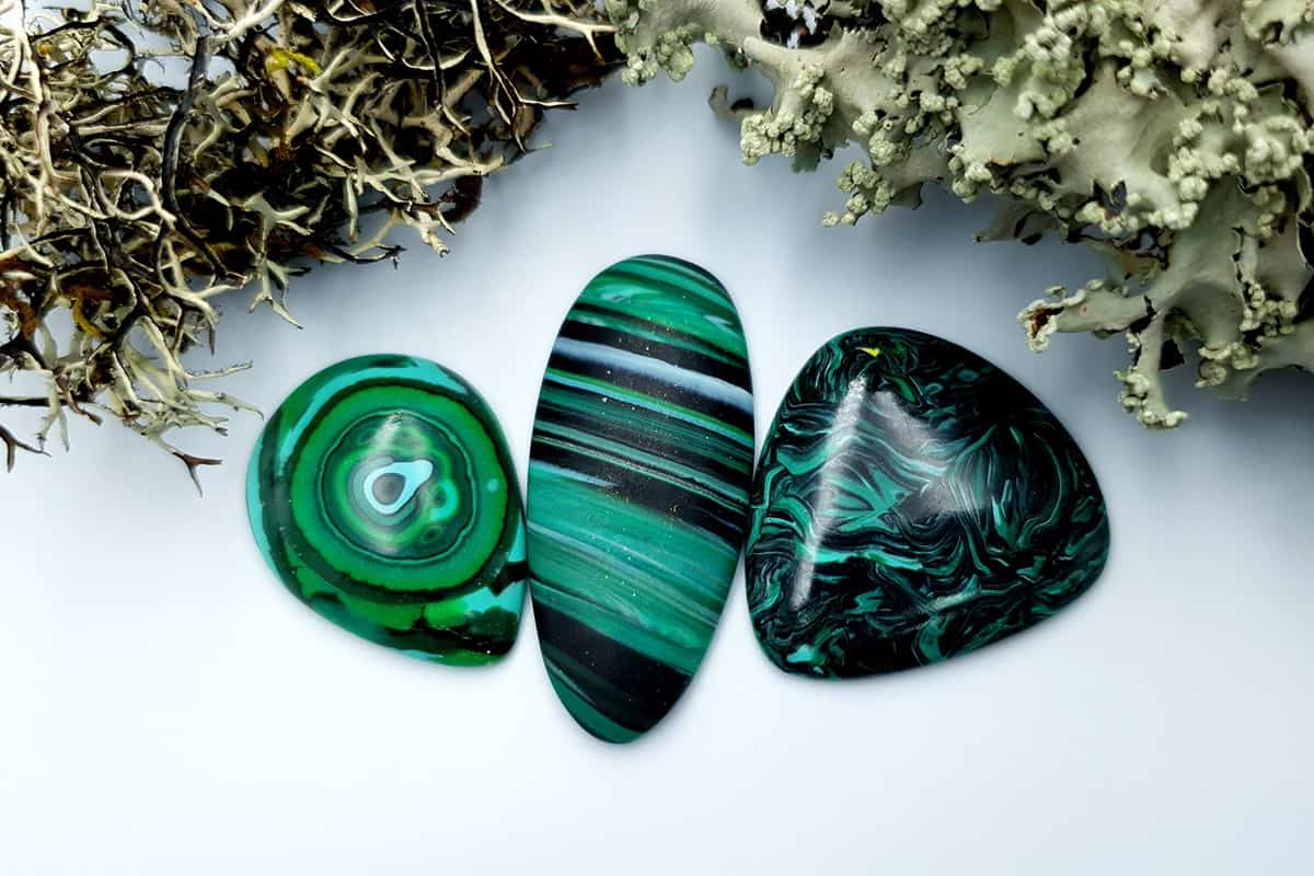3 pcs Beads Faux Malachite from Polymer Clay (#3) (7854)