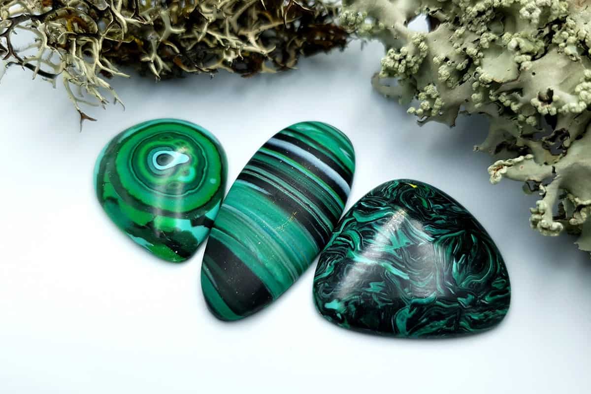 3 pcs Beads Faux Malachite from Polymer Clay (#3) (7857)