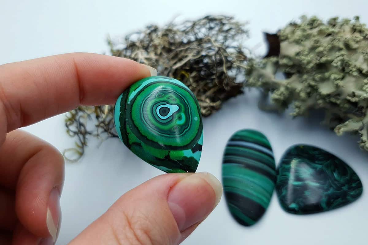 3 pcs Beads Faux Malachite from Polymer Clay (#3) (7860)