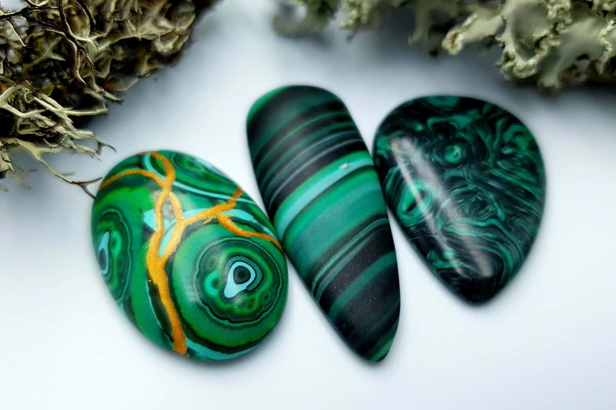 3 pcs Beads Faux Malachite from Polymer Clay (#4) (7862)