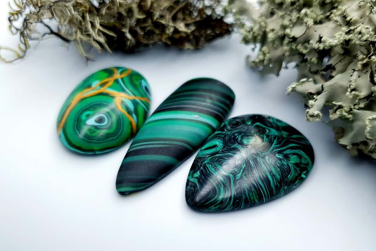 3 pcs Beads Faux Malachite from Polymer Clay (#4) (7867)