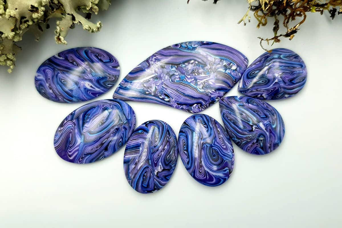 7 pcs Faux Purple Cabochones from Polymer Clay (#2) (7924)