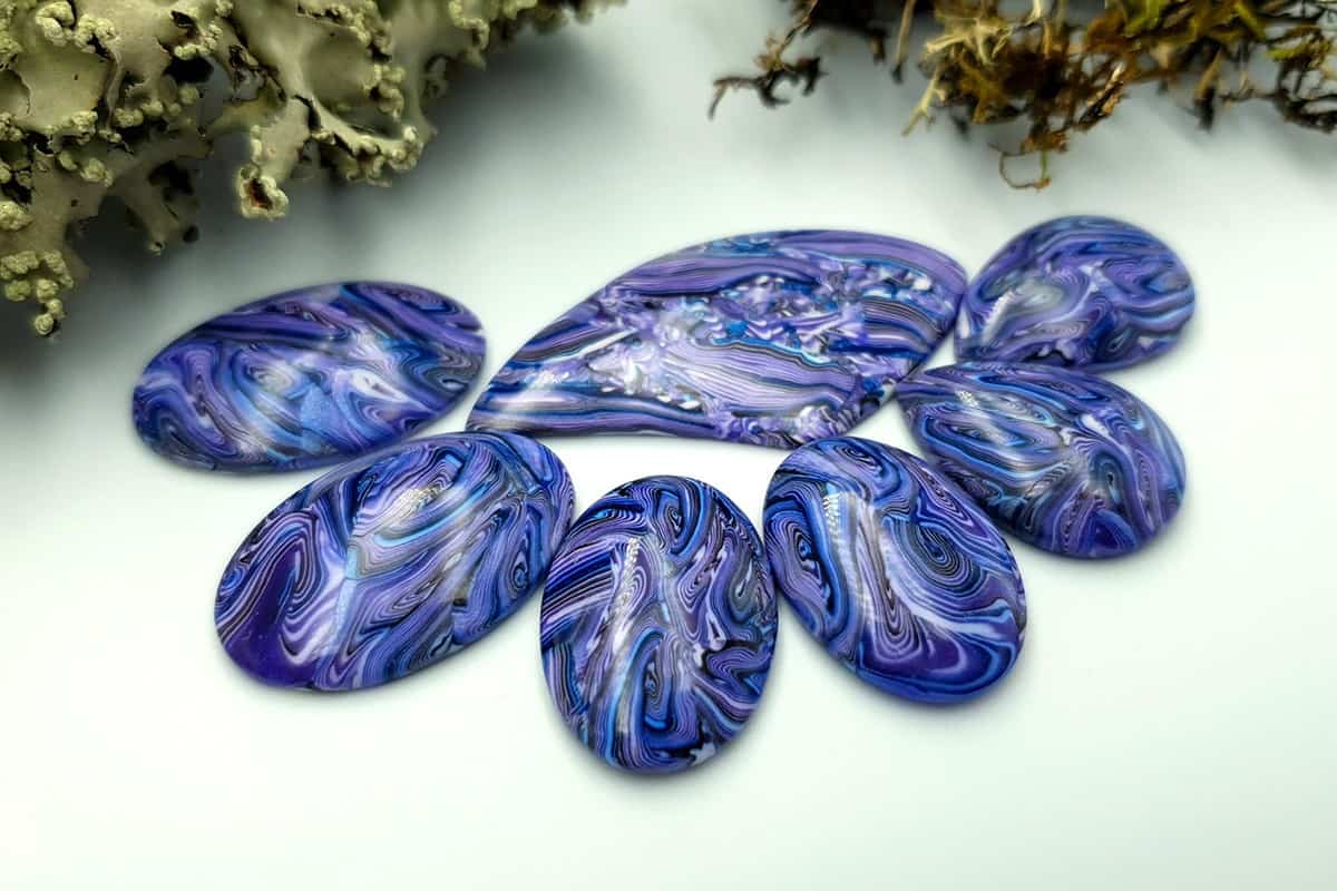 7 pcs Faux Purple Cabochones from Polymer Clay (#2) (7927)