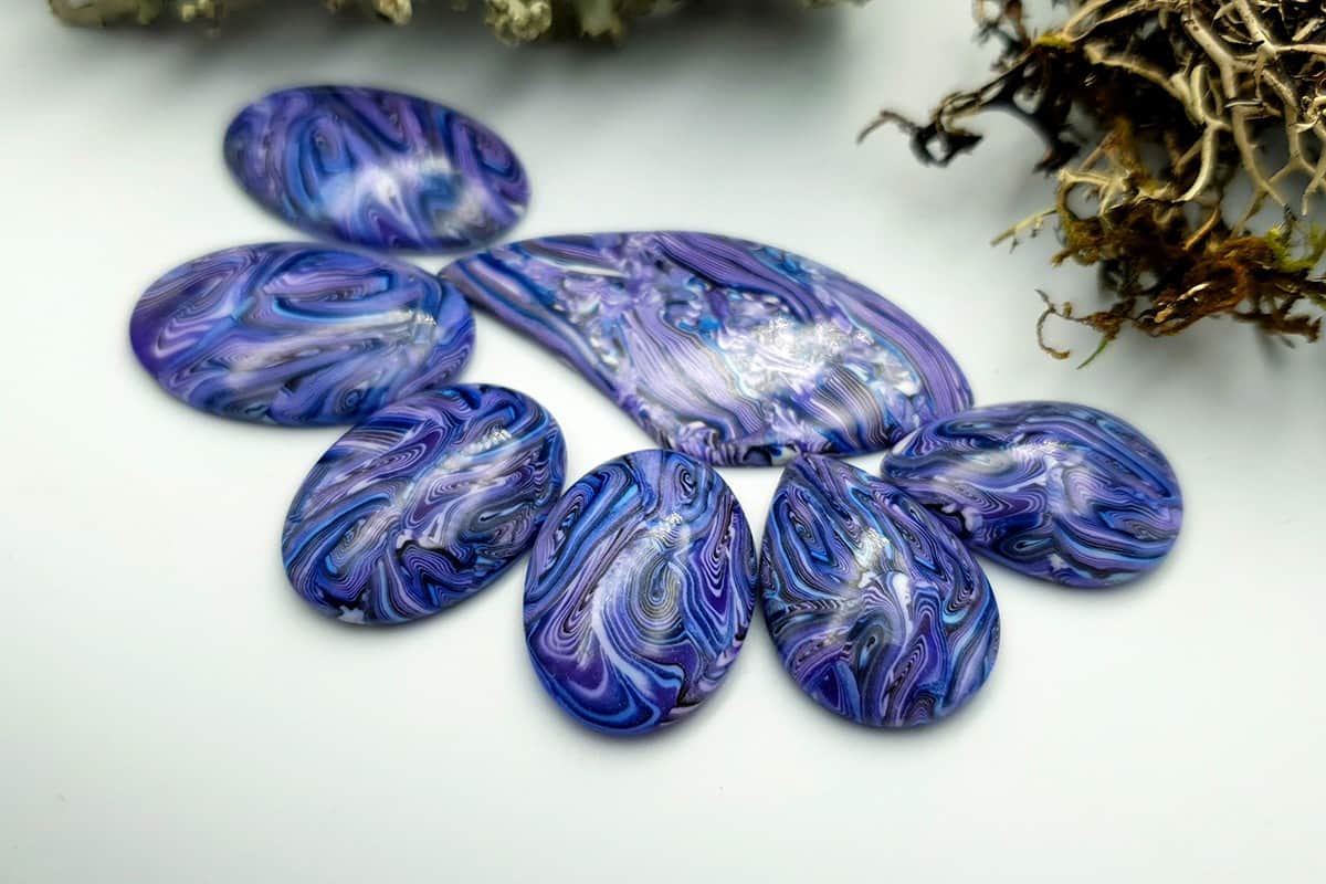 7 pcs Faux Purple Cabochones from Polymer Clay (#2) (7930)