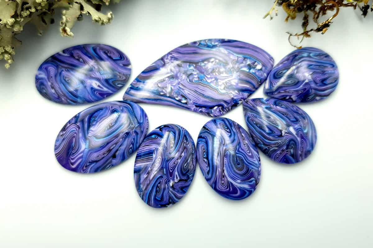 7 pcs Faux Purple Cabochones from Polymer Clay (#2) (7933)