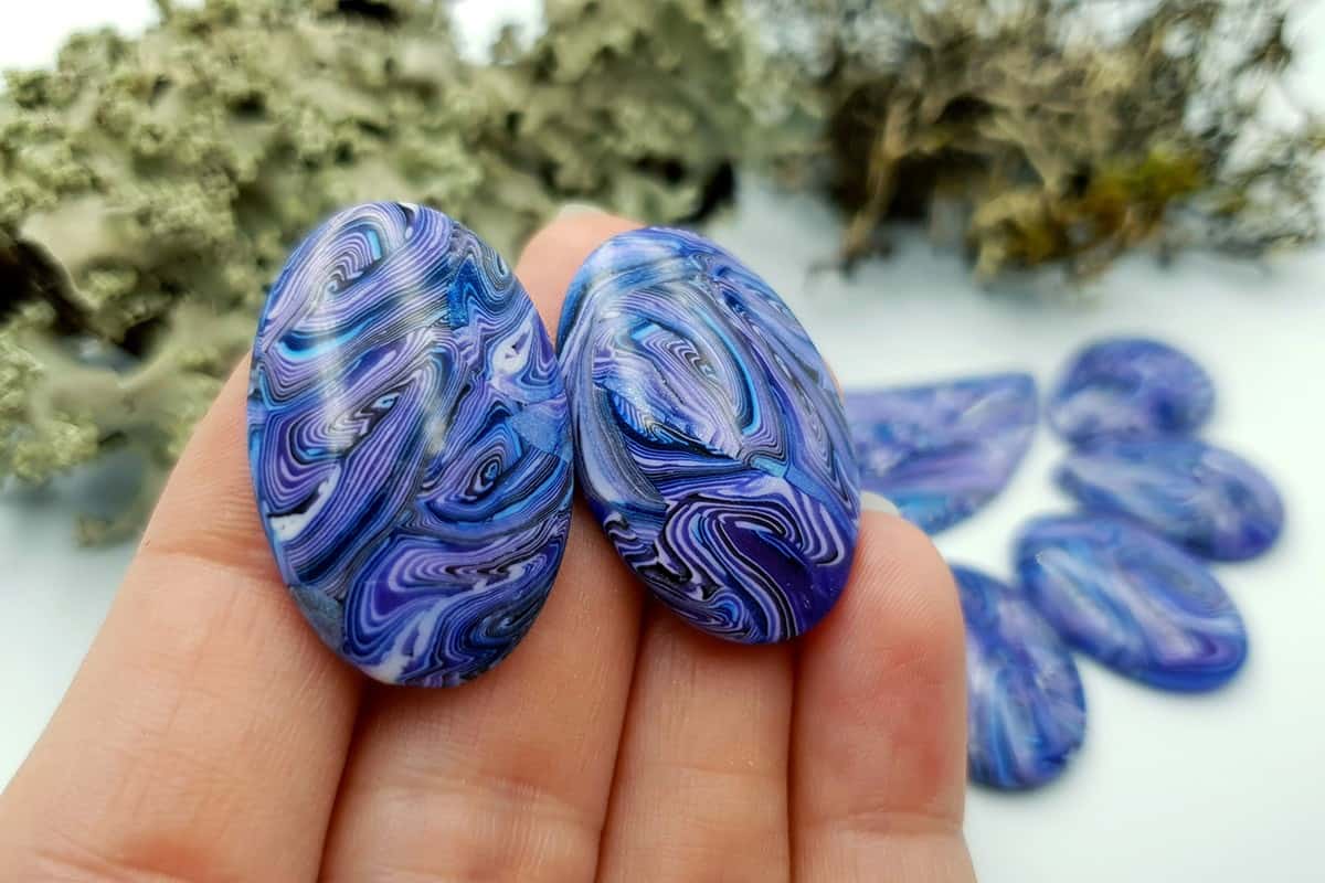 7 pcs Faux Purple Cabochones from Polymer Clay (#2) (7945)