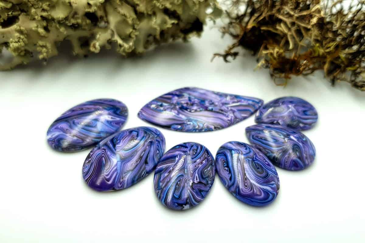 7 pcs Faux Purple Cabochones from Polymer Clay (#2) (7947)