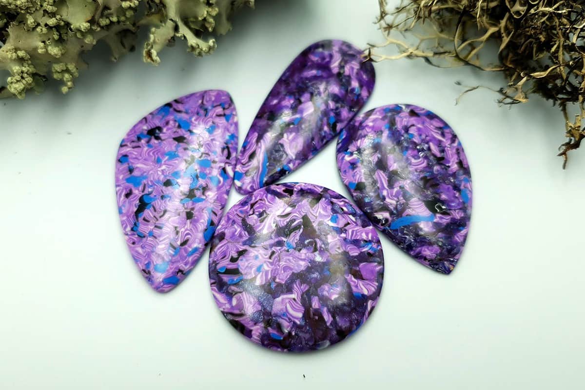 4 pcs Faux Purple Cabochones from Polymer Clay (#3) (7926)