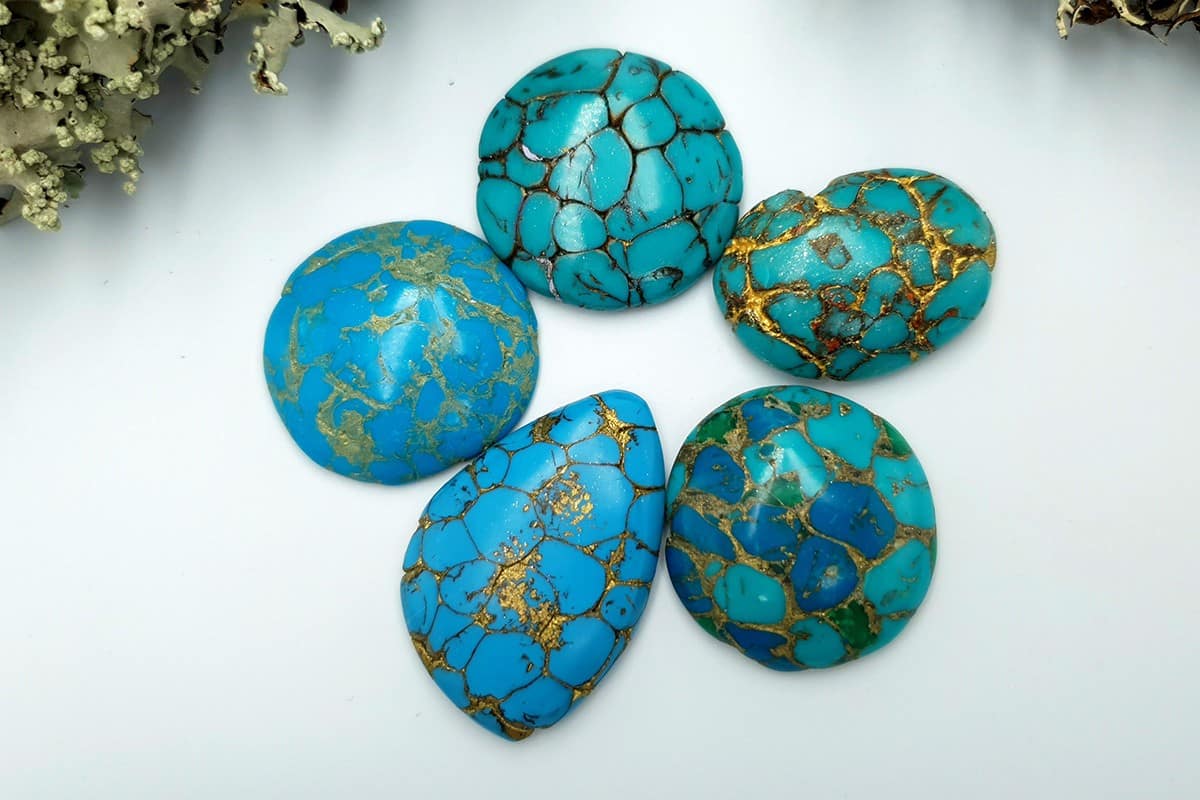 5 Cabochones Faux Turquoice from Polymer Clay #1 (7960)