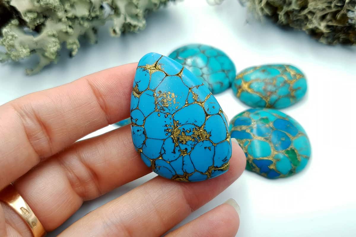 5 Cabochones Faux Turquoice from Polymer Clay #1 (7961)