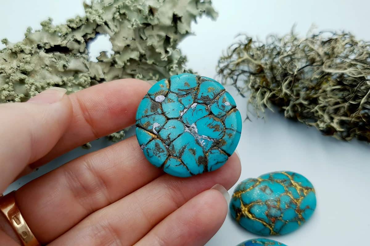 5 Cabochones Faux Turquoice from Polymer Clay #1 (7970)