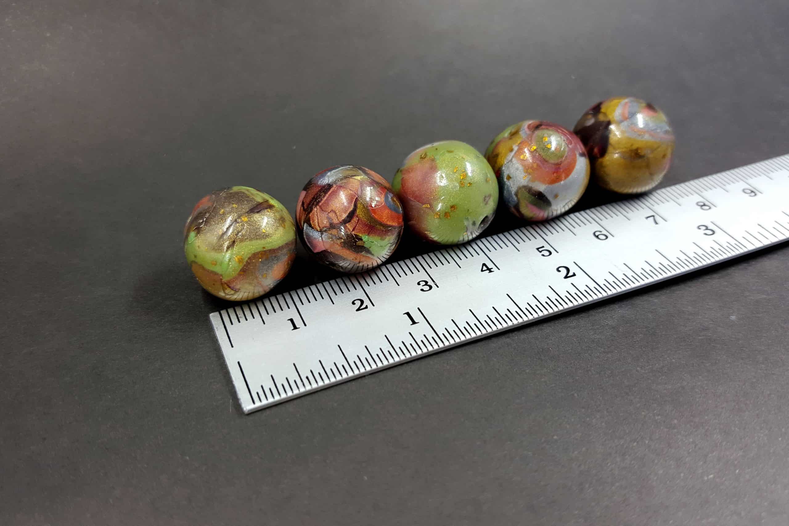 5 Jade Beads - Brown, Bronze, Green (Polymer Clay) (7663)
