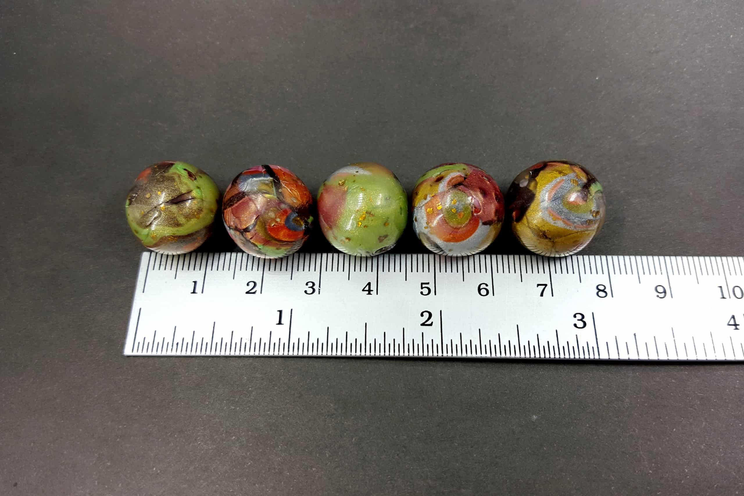 5 Jade Beads - Brown, Bronze, Green (Polymer Clay) (7664)