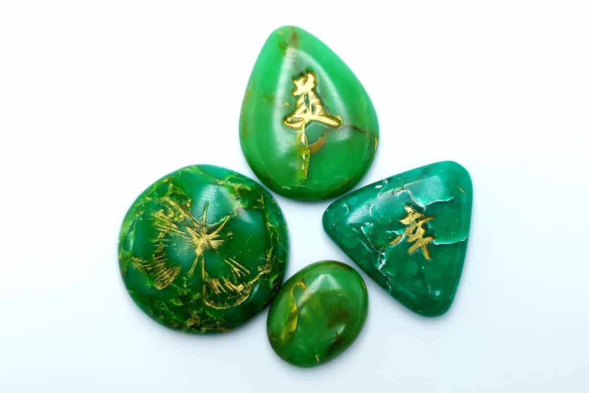 4 cabochons, Faux Jade Stone from Polymer Clay (#1) #6852