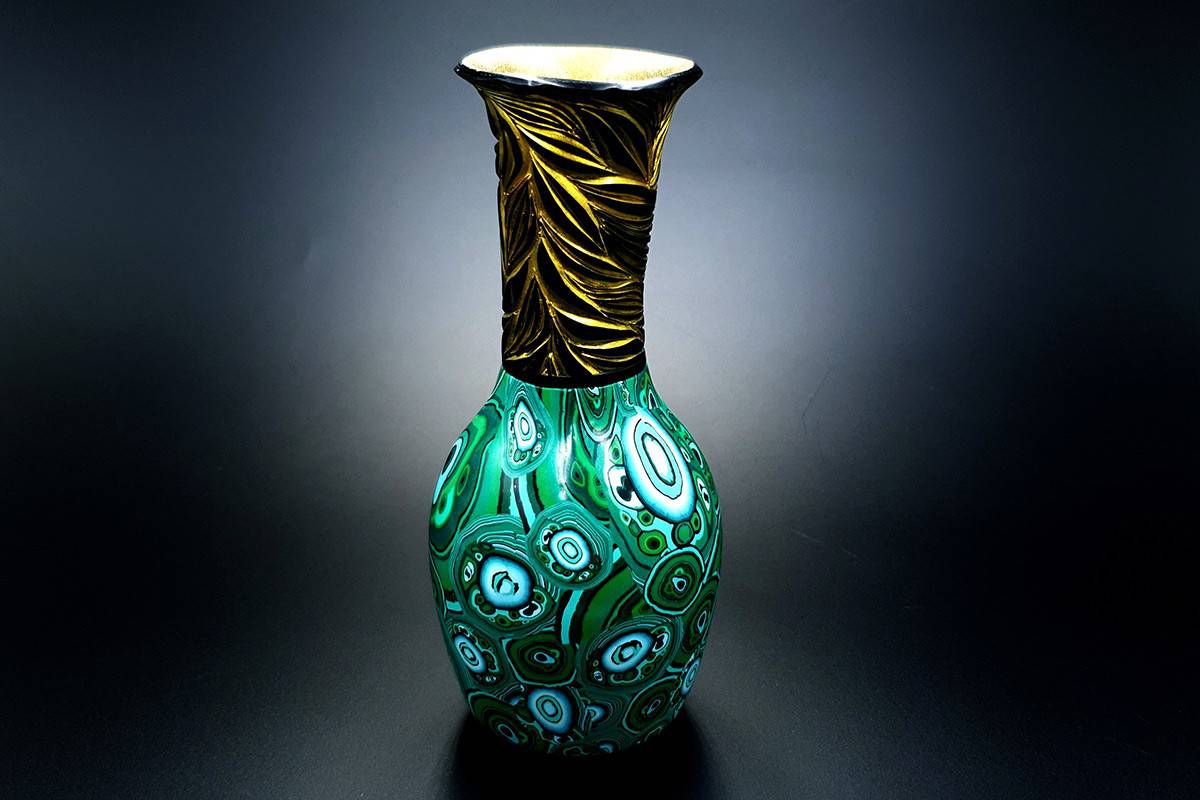 Malachite Vase from Polymer Clay (6609)