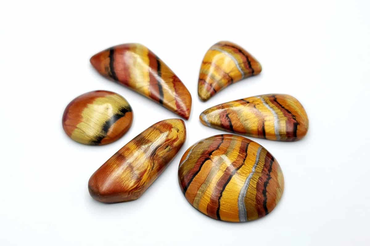 6 pcs Faux Tiger Eye Stones from Polymer Clay (7260)